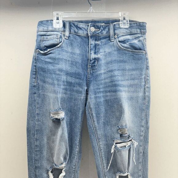 Eunina Women's Jean Frankie Girlfriend Mid Rise Crop Destroyed Blue Size 3 30x26 - Picture 2 of 7